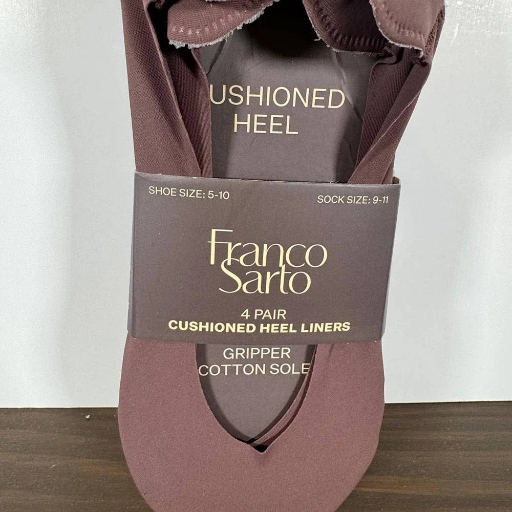 Franco Sarto Cushioned Heel Liners 4 Pair No Show Socks Brown Tan Size 5-10 NEW